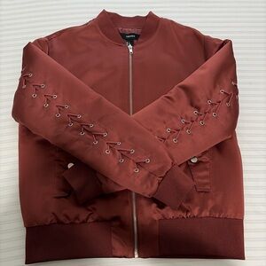 Forever 21 Burgundy Embroidered Bomber Jacket